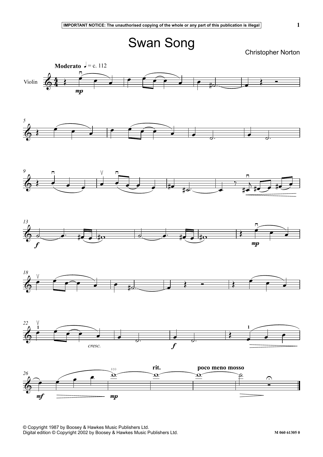 Christopher Norton Swan Song sheet music notes and chords. Download Printable PDF.