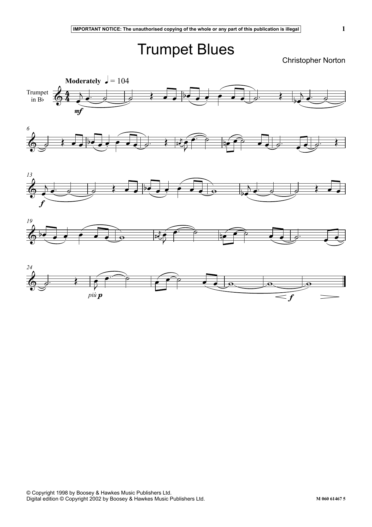 Christopher Norton Trumpet Blues sheet music notes and chords. Download Printable PDF.