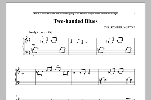 Christopher Norton Two-Handed Blues sheet music notes and chords. Download Printable PDF.