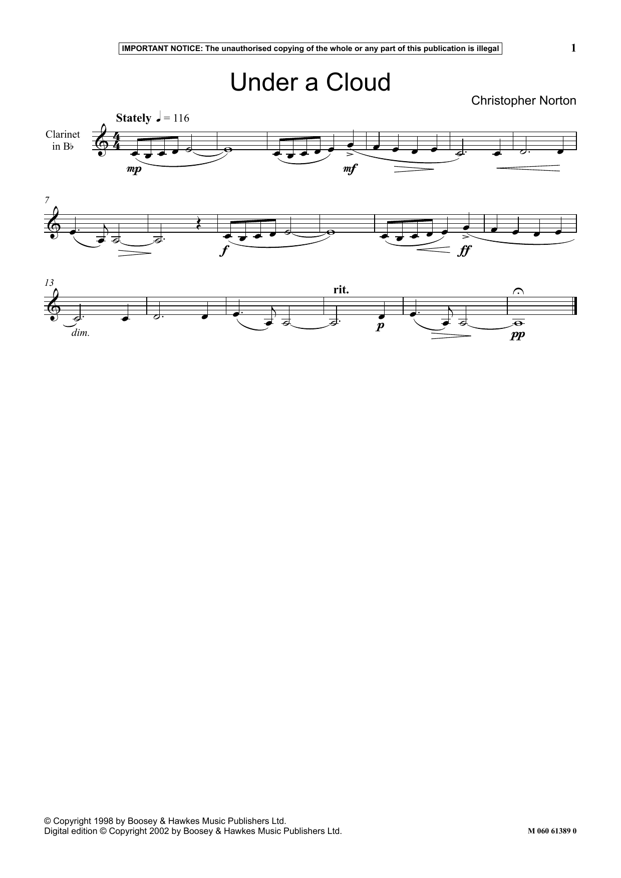 Learn to play Christopher Norton Under A Cloud sheet music for Instrumental Solo in minutes. Price: 5.9900$ Christopher Norton Under A Cloud sheet music notes and chords arranged for Instrumental Solo