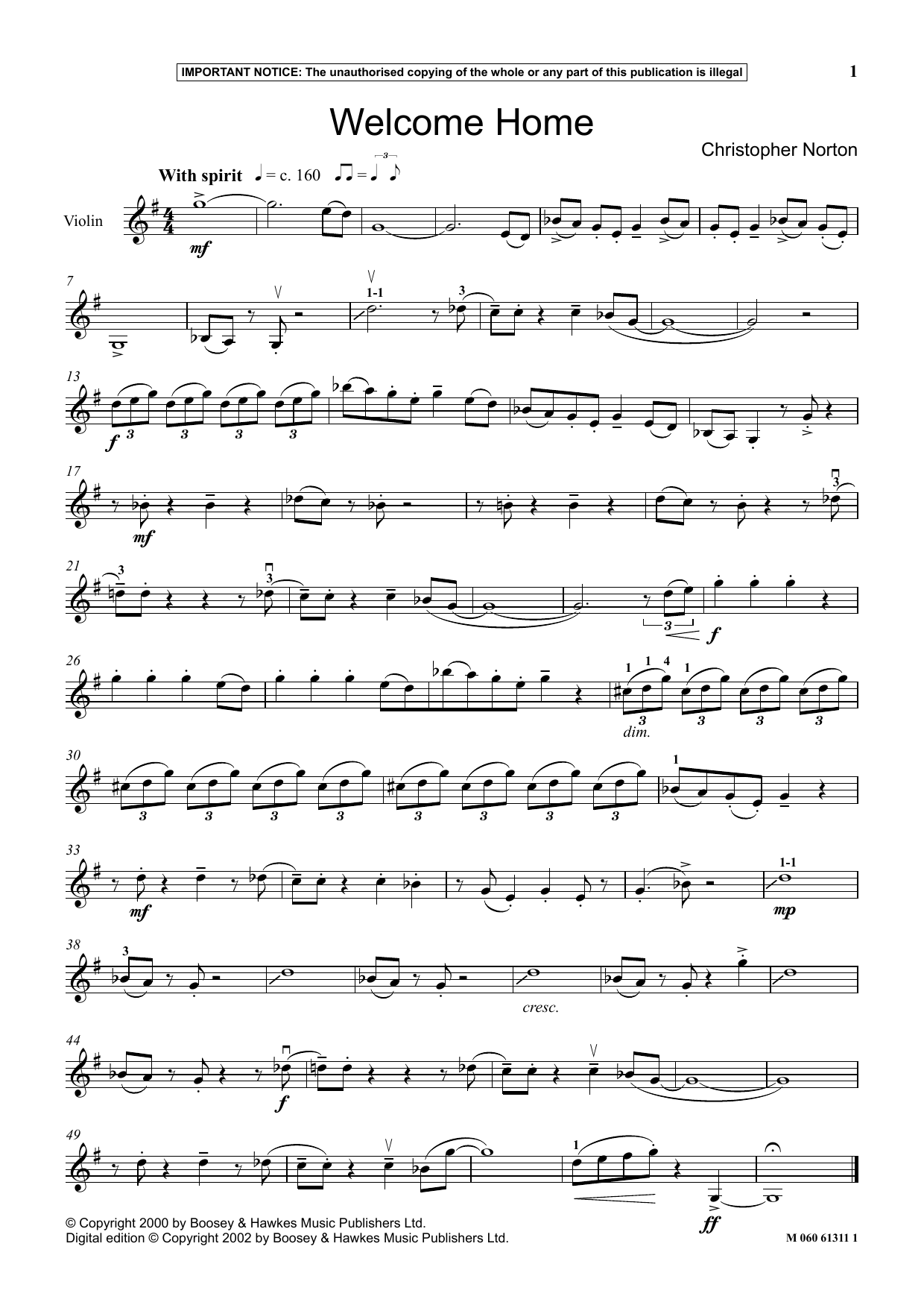 Christopher Norton Welcome Home sheet music notes and chords. Download Printable PDF.