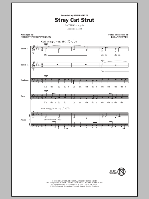 Brian Setzer Stray Cat Strut (arr. Christopher Peterson) sheet music notes and chords. Download Printable PDF.