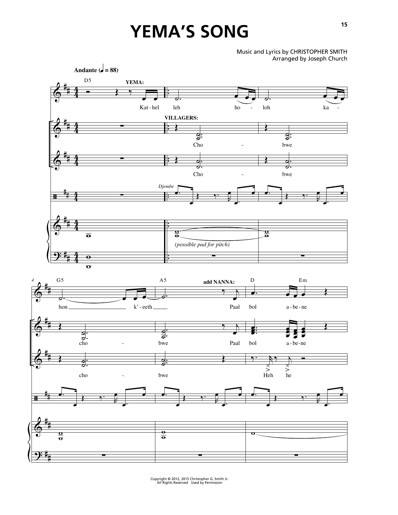 Christopher Smith Yema's Song sheet music notes and chords. Download Printable PDF.