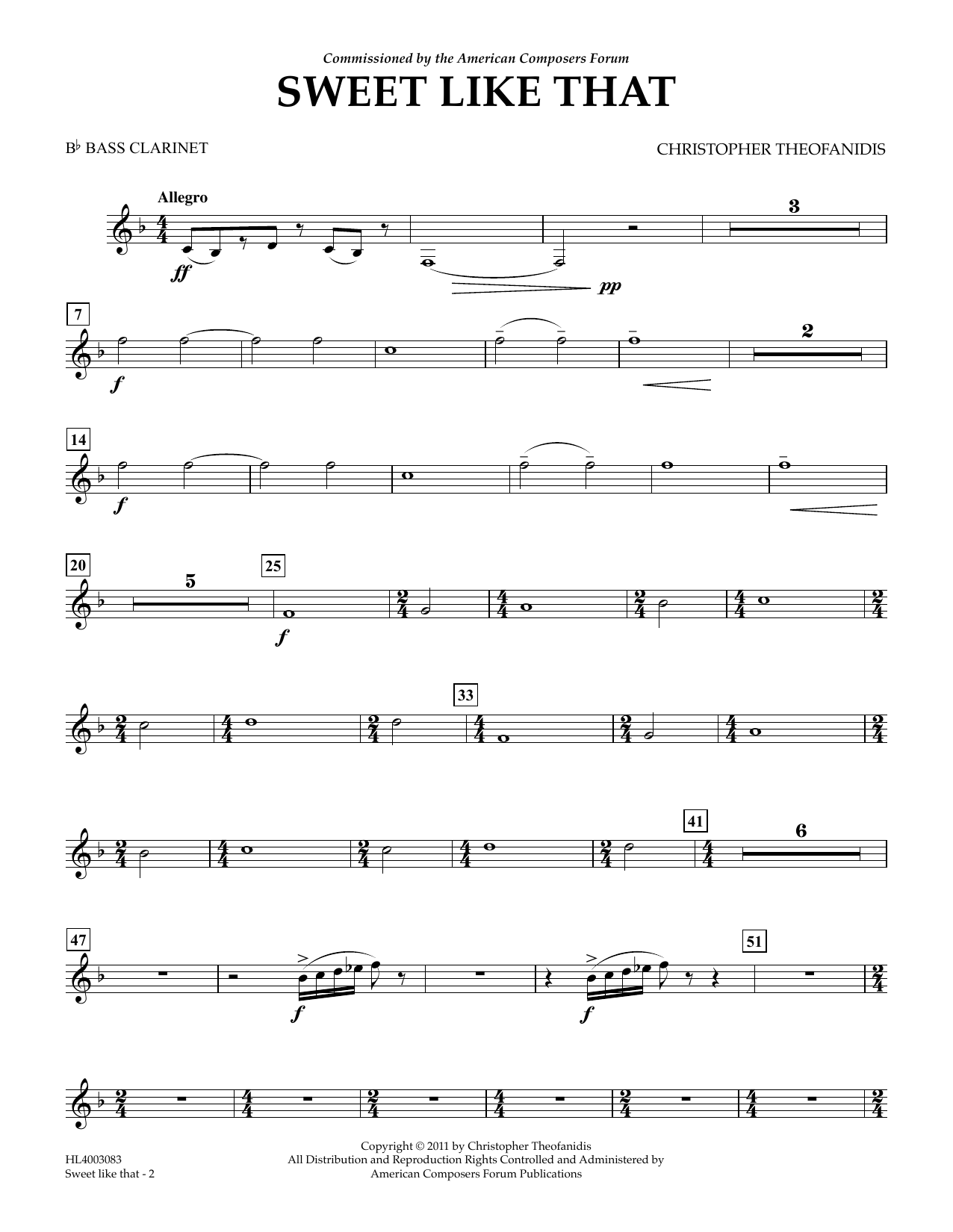 Learn to play Christopher Theofanidis Sweet like that - Bb Bass Clarinet sheet music for Concert Band in minutes. Price: 5.9900$ Christopher Theofanidis Sweet like that - Bb Bass Clarinet sheet music notes and chords arranged for Concert Band