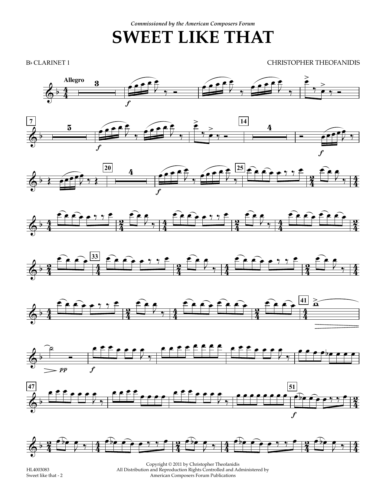 Learn to play Christopher Theofanidis Sweet like that - Bb Clarinet 1 sheet music for Concert Band in minutes. Price: 5.9900$ Christopher Theofanidis Sweet like that - Bb Clarinet 1 sheet music notes and chords arranged for Concert Band
