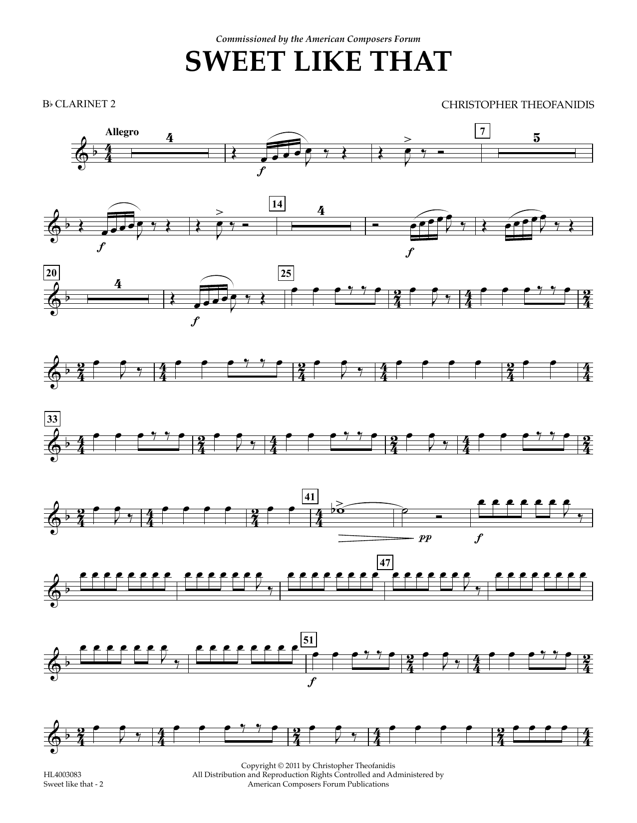 Learn to play Christopher Theofanidis Sweet like that - Bb Clarinet 2 sheet music for Concert Band in minutes. Price: 5.9900$ Christopher Theofanidis Sweet like that - Bb Clarinet 2 sheet music notes and chords arranged for Concert Band