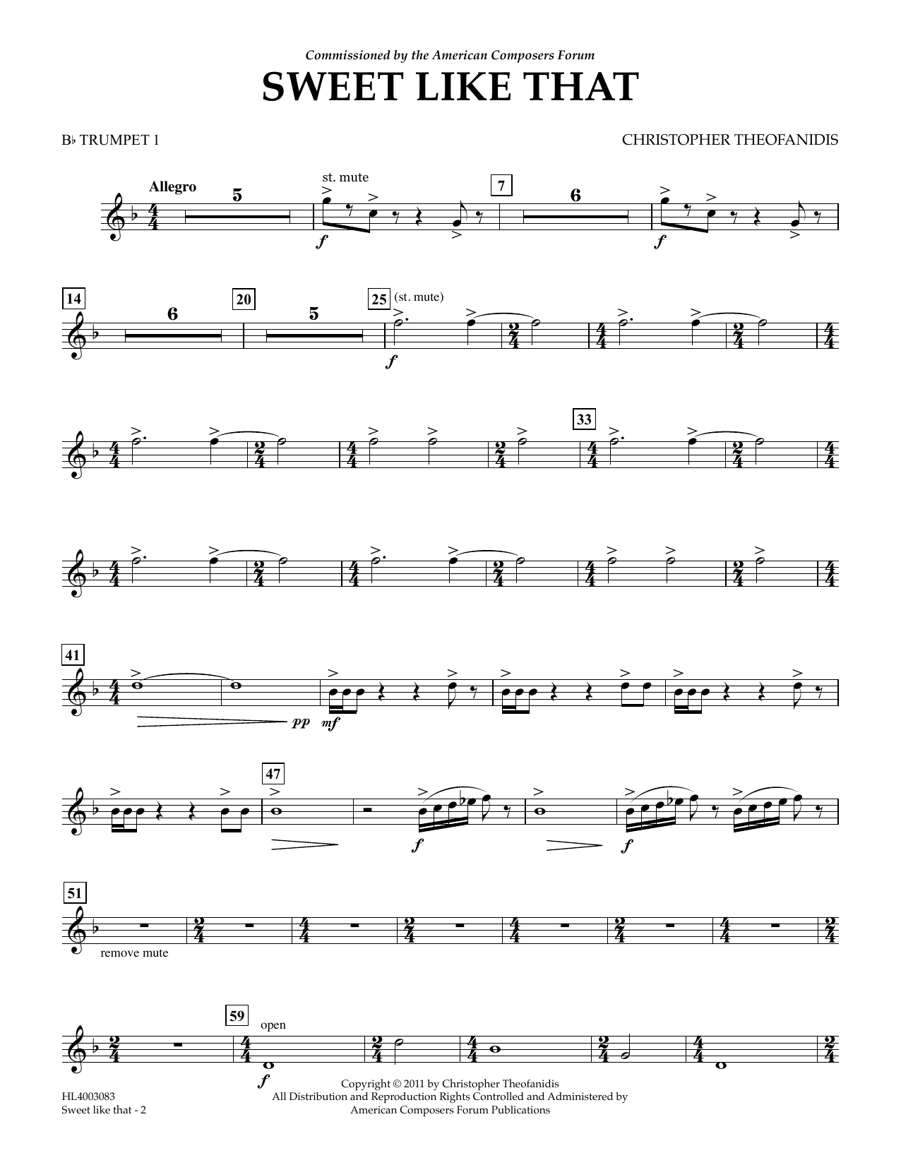 Learn to play Christopher Theofanidis Sweet like that - Bb Trumpet 1 sheet music for Concert Band in minutes. Price: 5.9900$ Christopher Theofanidis Sweet like that - Bb Trumpet 1 sheet music notes and chords arranged for Concert Band