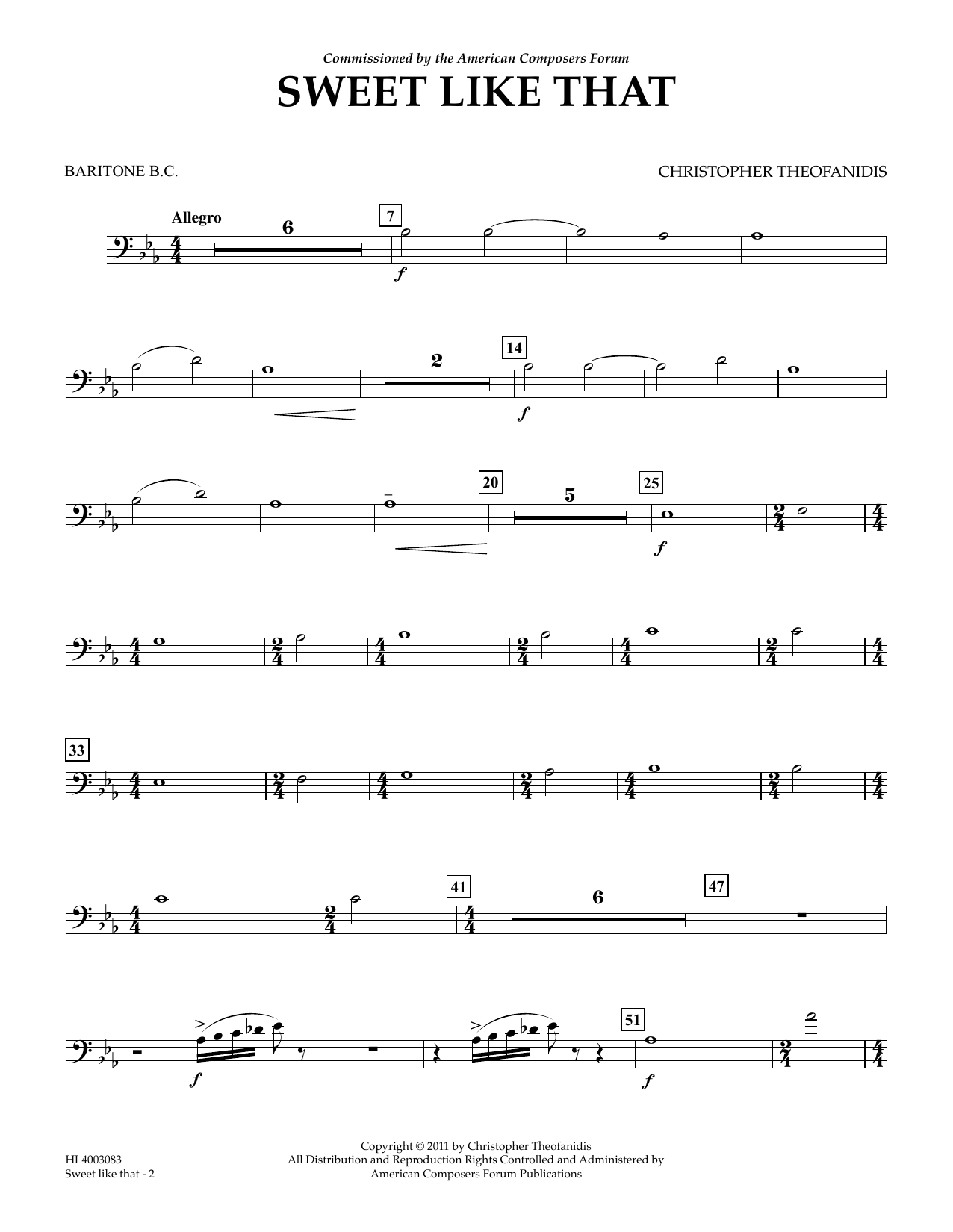 Learn to play Christopher Theofanidis Sweet like that - Euphonium/Baritone BC sheet music for Concert Band in minutes. Price: 5.9900$ Christopher Theofanidis Sweet like that - Euphonium/Baritone BC sheet music notes and chords arranged for Concert Band