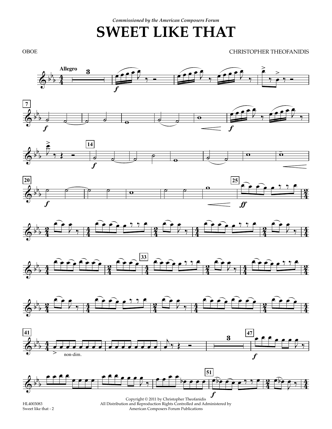 Learn to play Christopher Theofanidis Sweet like that - Oboe sheet music for Concert Band in minutes. Price: 5.9900$ Christopher Theofanidis Sweet like that - Oboe sheet music notes and chords arranged for Concert Band