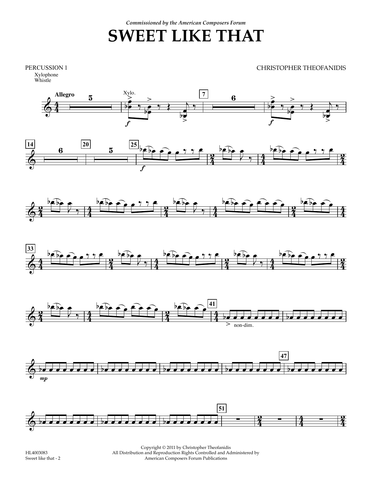 Learn to play Christopher Theofanidis Sweet like that - Percussion I sheet music for Concert Band in minutes. Price: 5.9900$ Christopher Theofanidis Sweet like that - Percussion I sheet music notes and chords arranged for Concert Band