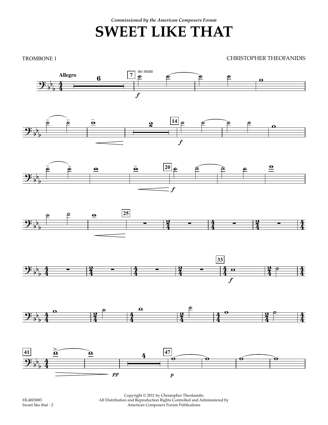 Learn to play Christopher Theofanidis Sweet like that - Trombone 1 sheet music for Concert Band in minutes. Price: 5.9900$ Christopher Theofanidis Sweet like that - Trombone 1 sheet music notes and chords arranged for Concert Band