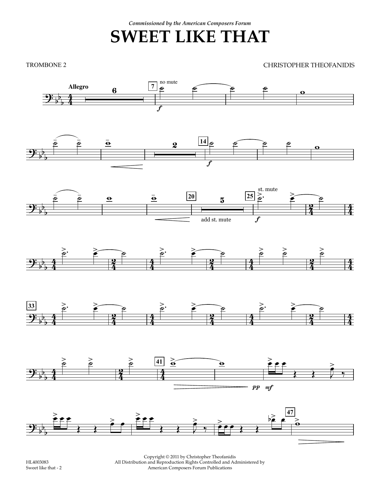Learn to play Christopher Theofanidis Sweet like that - Trombone 2 sheet music for Concert Band in minutes. Price: 5.9900$ Christopher Theofanidis Sweet like that - Trombone 2 sheet music notes and chords arranged for Concert Band