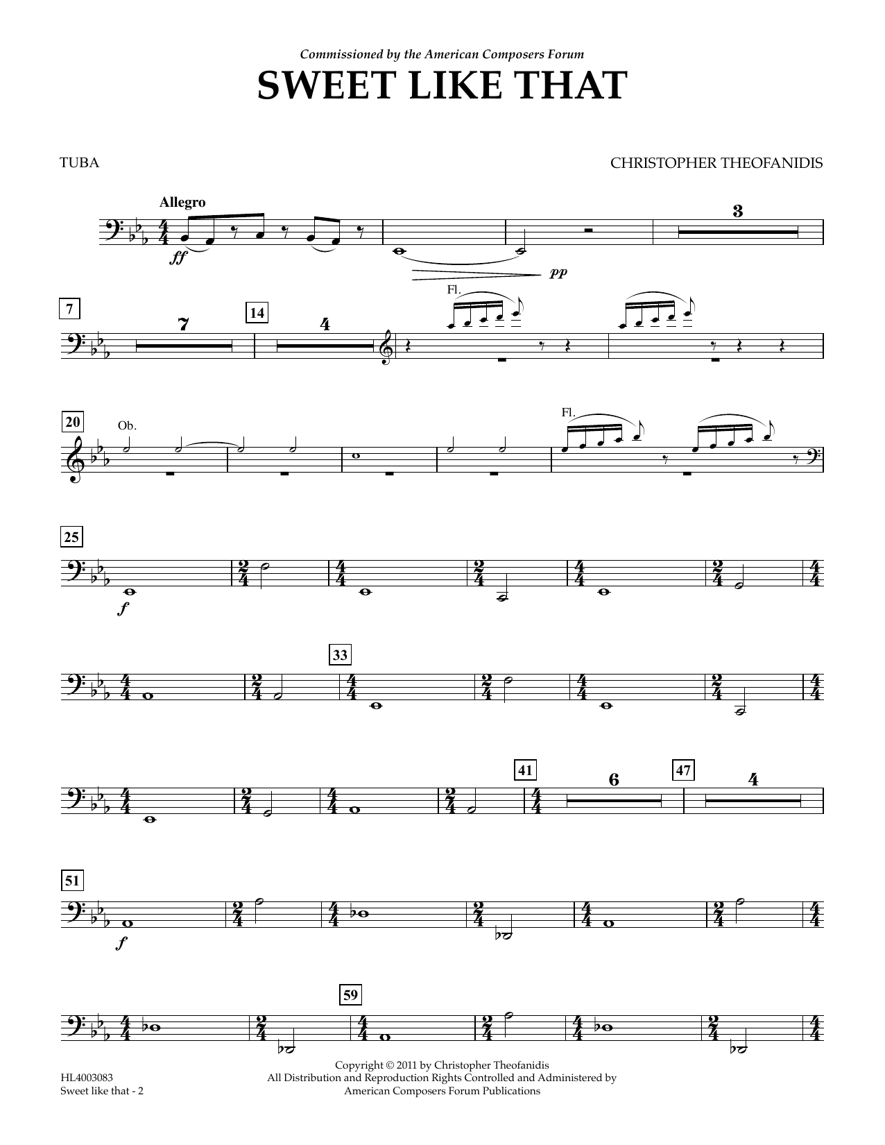 Learn to play Christopher Theofanidis Sweet like that - Tuba sheet music for Concert Band in minutes. Price: 5.9900$ Christopher Theofanidis Sweet like that - Tuba sheet music notes and chords arranged for Concert Band