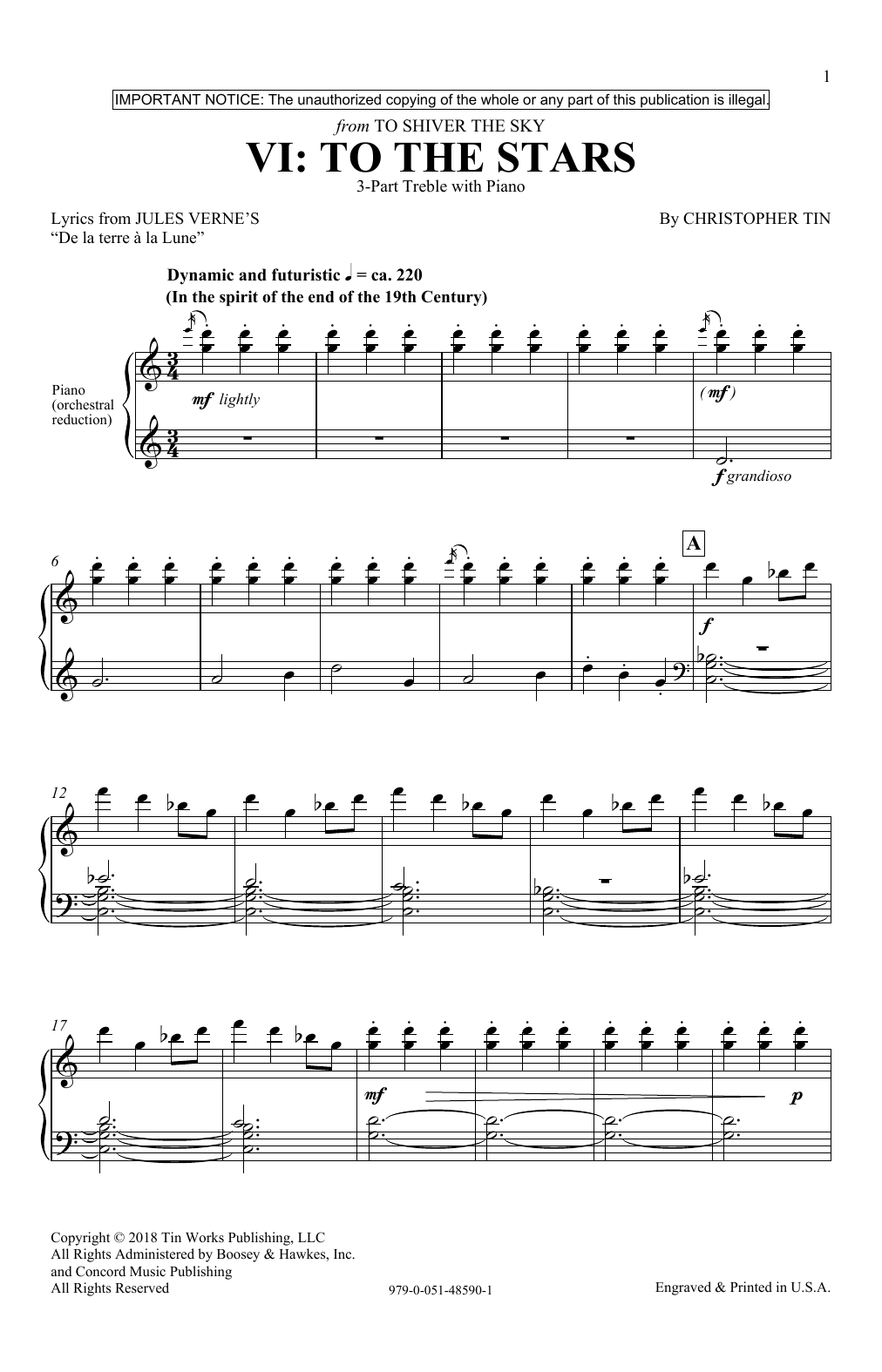 Learn to play Christopher Tin To The Stars (from To Shiver The Sky) sheet music for 3-Part Treble Choir in minutes. Price: 3.9900$ Christopher Tin To The Stars (from To Shiver The Sky) sheet music notes and chords arranged for 3-Part Treble Choir