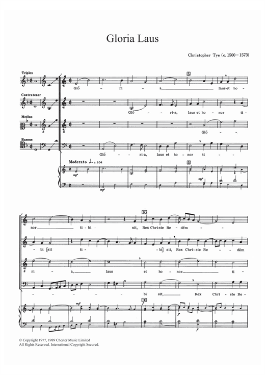 Christopher Tye Gloria Laus sheet music notes and chords. Download Printable PDF.