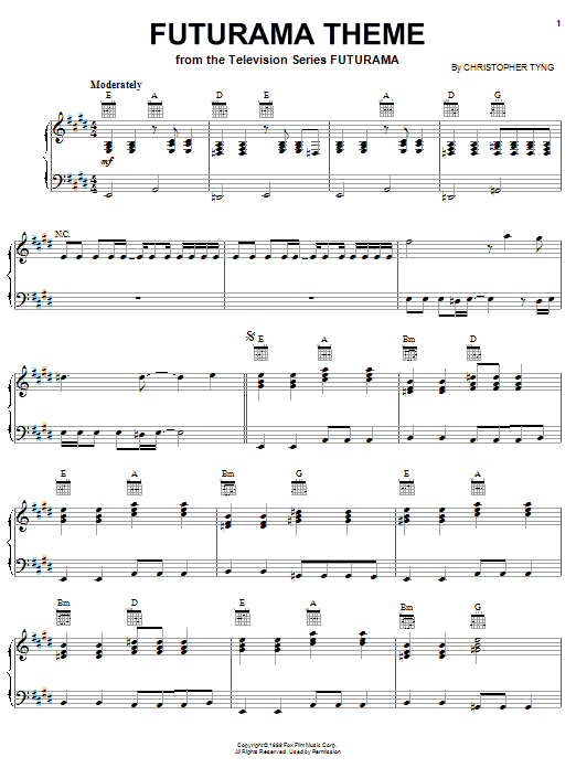 Christopher Tyng Futurama Theme sheet music notes and chords. Download Printable PDF.