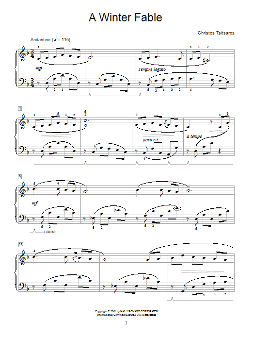Learn to play Christos Tsitsaros A Winter Fable sheet music for Educational Piano in minutes. Christos Tsitsaros A Winter Fable sheet music notes and chords. Download Printable PDF.