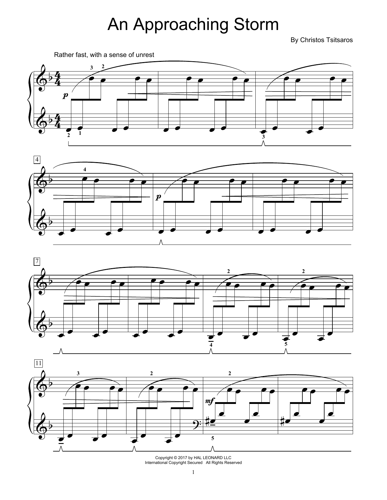 Learn to play Christos Tsitsaros An Approaching Storm sheet music for Educational Piano in minutes. Price: 6.9900$ Christos Tsitsaros An Approaching Storm sheet music notes and chords arranged for Educational Piano