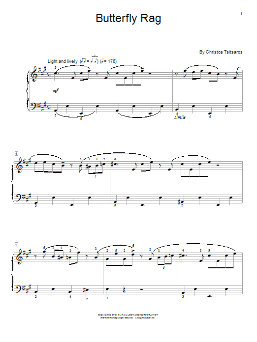 Christos Tsitsaros Butterfly Rag sheet music notes and chords. Download Printable PDF.