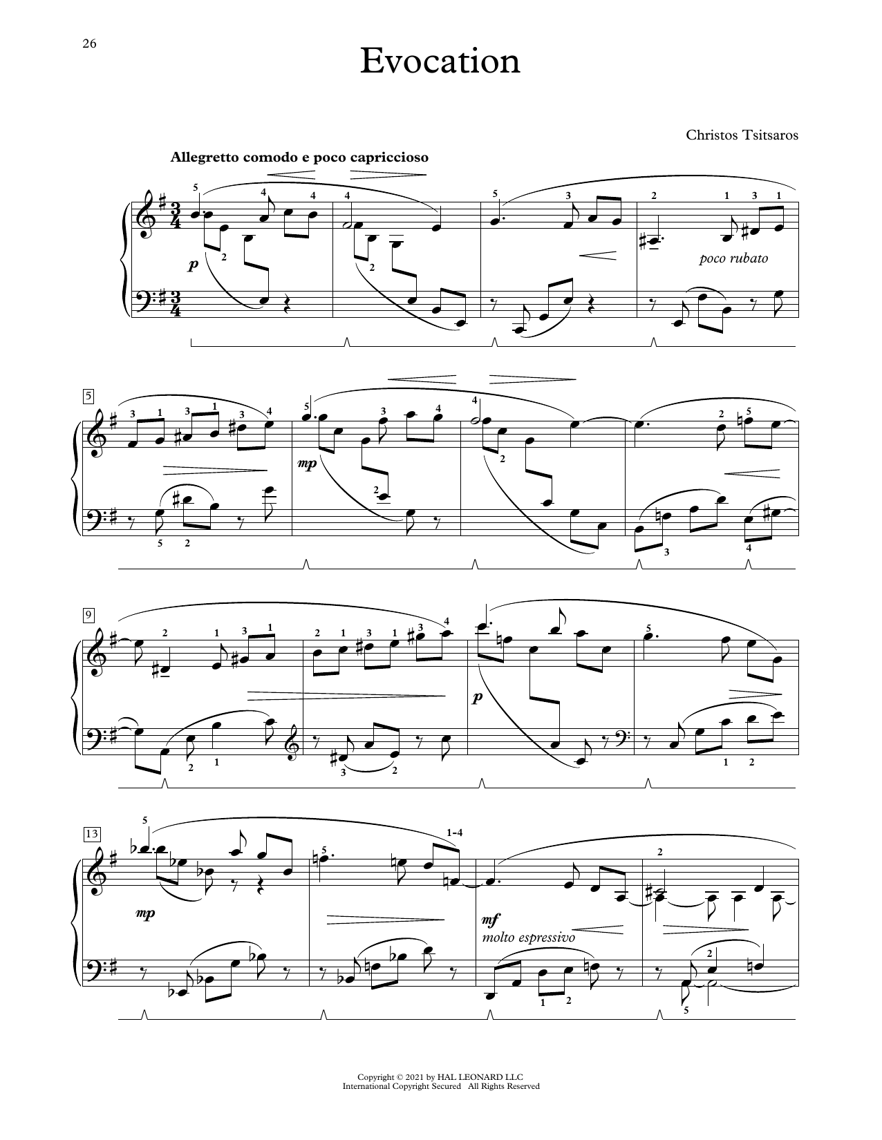 Christos Tsitsaros Evocation sheet music notes and chords. Download Printable PDF.