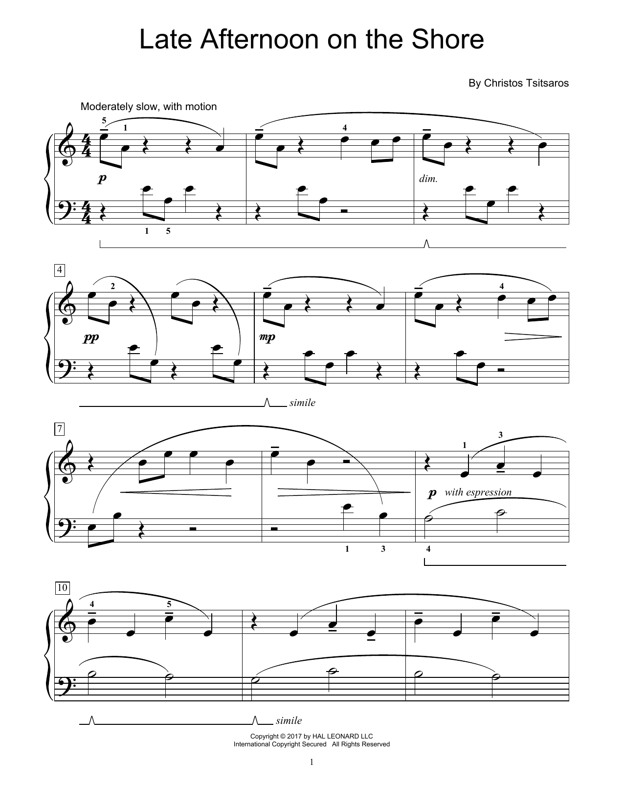 Learn to play Christos Tsitsaros Late Afternoon On The Shore sheet music for Educational Piano in minutes. Price: 6.9900$ Christos Tsitsaros Late Afternoon On The Shore sheet music notes and chords arranged for Educational Piano