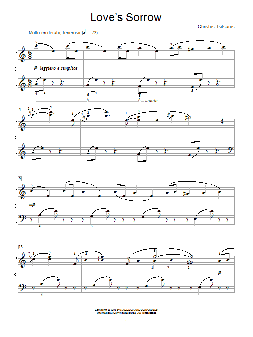 Learn to play Christos Tsitsaros Love's Sorrow sheet music for Educational Piano in minutes. Christos Tsitsaros Love's Sorrow sheet music notes and chords. Download Printable PDF.