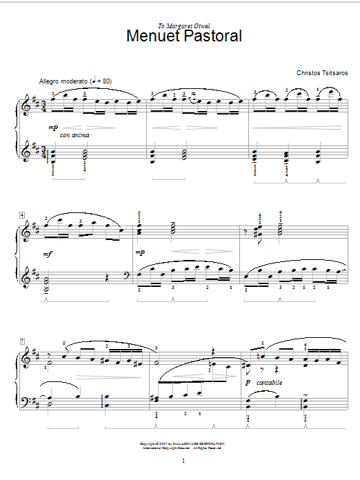 Christos Tsitsaros Menuet Pastoral sheet music notes and chords. Download Printable PDF.