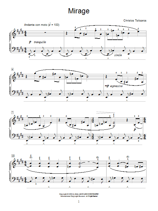 Christos Tsitsaros Mirage sheet music notes and chords. Download Printable PDF.