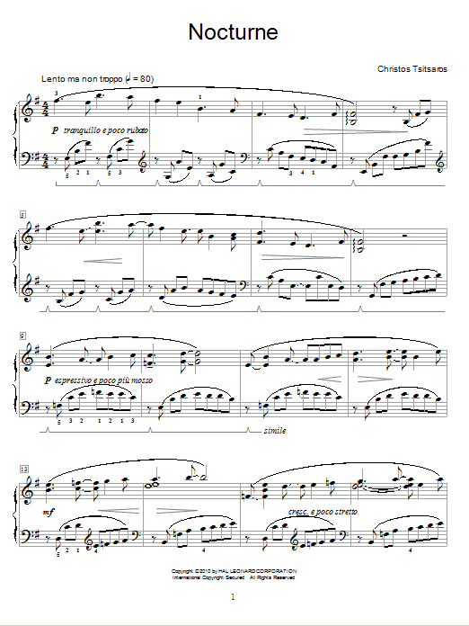 Christos Tsitsaros Nocturne sheet music notes and chords. Download Printable PDF.