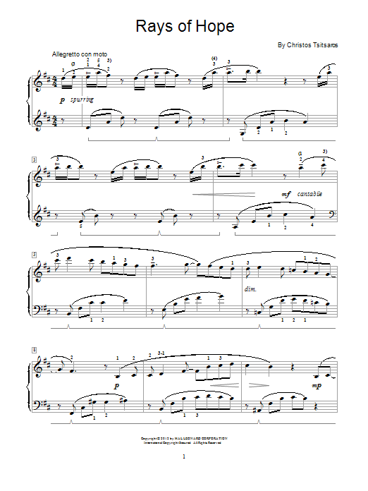 Christos Tsitsaros Rays Of Hope sheet music notes and chords. Download Printable PDF.