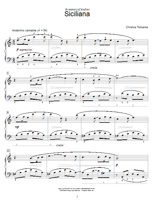 Christos Tsitsaros Siciliana sheet music notes and chords. Download Printable PDF.