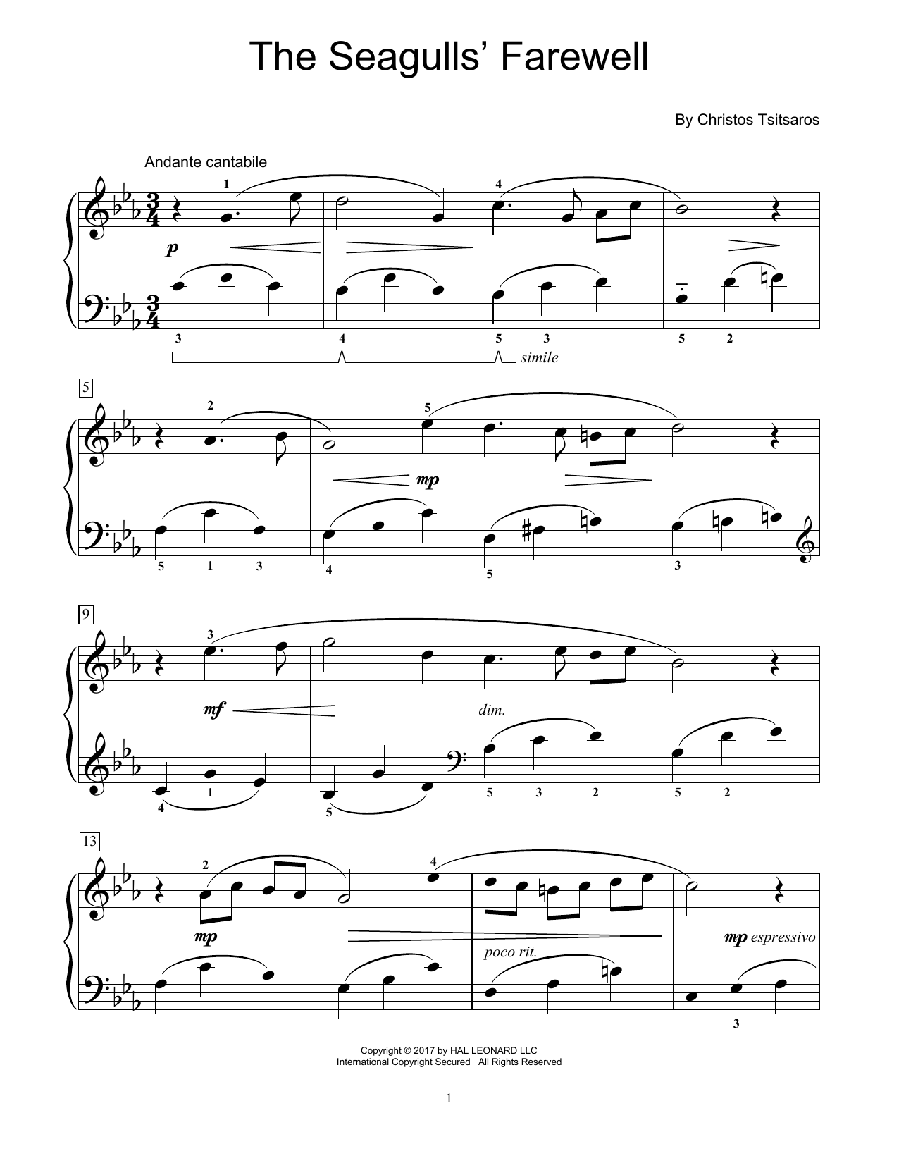 Christos Tsitsaros The Seagulls' Farewell sheet music notes and chords. Download Printable PDF.