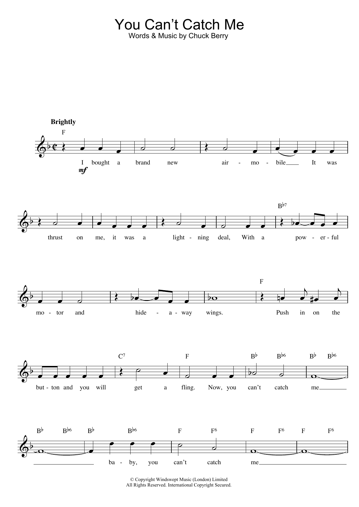 Chuck Berry You Can't Catch Me sheet music notes and chords - Download Printable PDF and start playing in minutes.