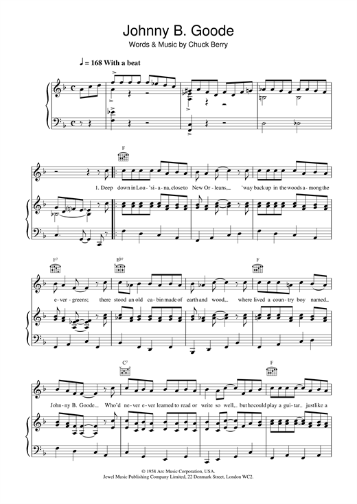 Chuck Berry Johnny B. Goode sheet music notes and chords. Download Printable PDF.
