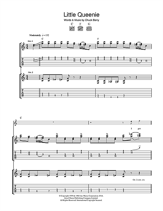 Chuck Berry Little Queenie sheet music notes and chords arranged for Guitar Tab