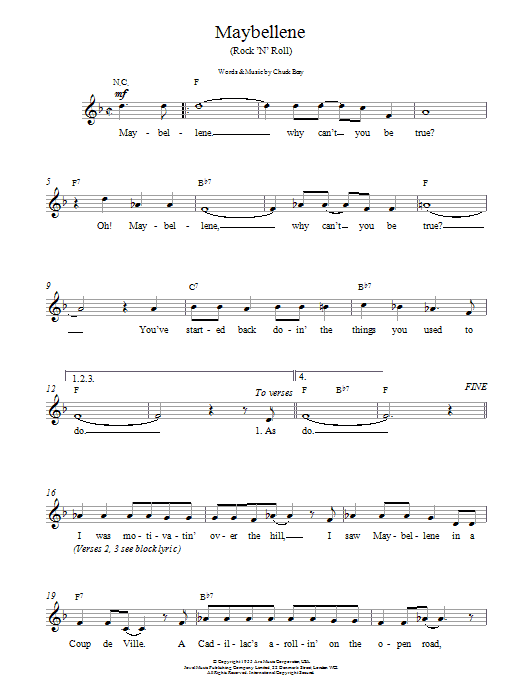 Chuck Berry Maybellene sheet music notes and chords. Download Printable PDF.