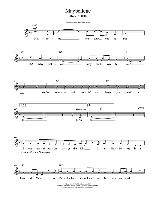 Chuck Berry Maybellene sheet music notes and chords. Download Printable PDF.