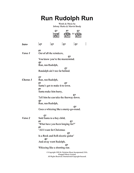 Chuck Berry Run Rudolph Run Sheet Music Pdf Notes Chords Christmas Score Guitar Chords Lyrics Download Printable Sku