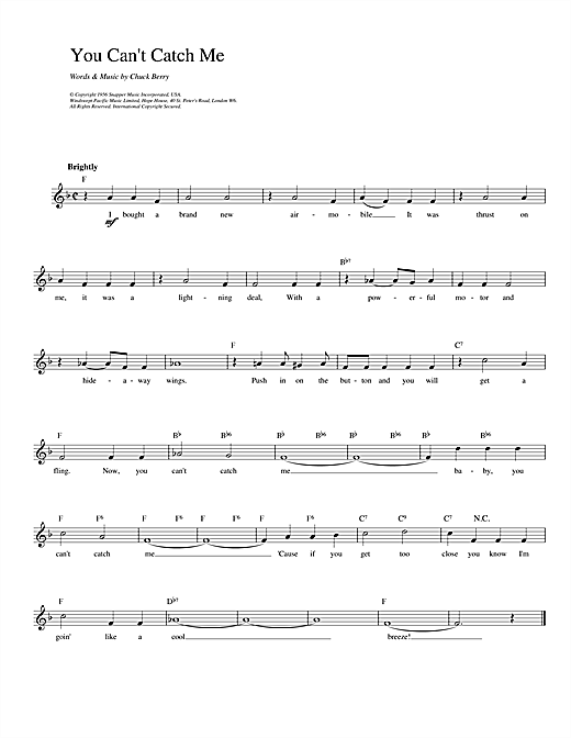 Chuck Berry You Can't Catch Me sheet music notes and chords. Download Printable PDF.