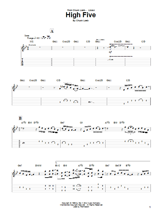 Chuck Loeb High Five sheet music notes and chords. Download Printable PDF.