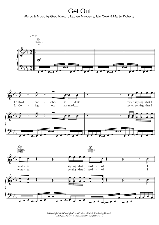 Chvrches Get Out sheet music notes and chords. Download Printable PDF.