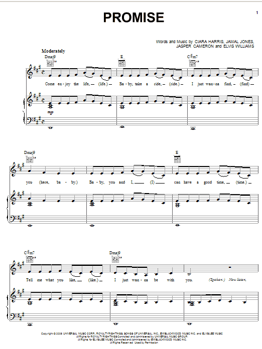 Ciara Promise sheet music notes and chords. Download Printable PDF.