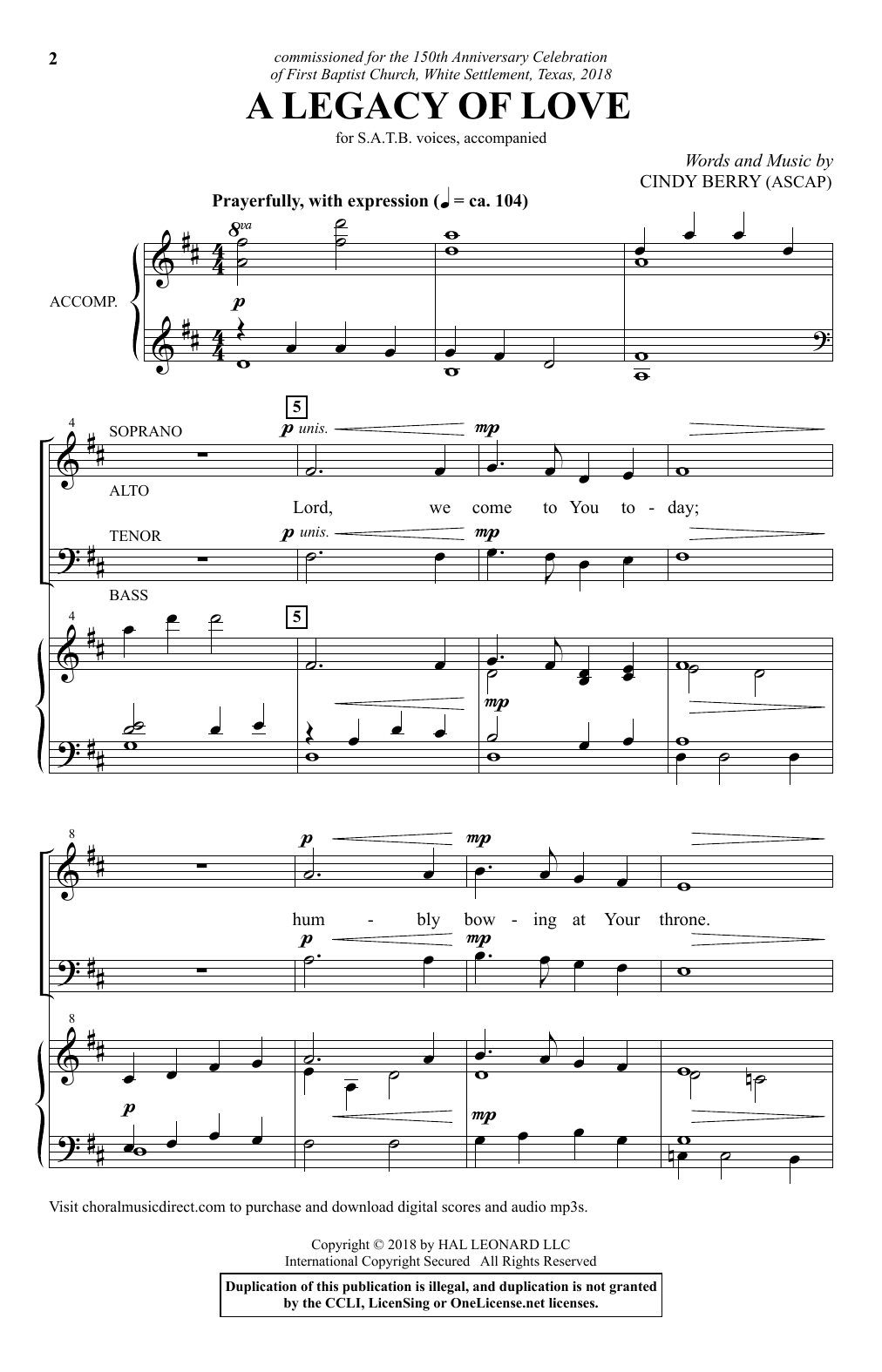 Learn to play Cindy Berry A Legacy Of Love sheet music for SATB Choir in minutes. Price: 3.9900$ Cindy Berry A Legacy Of Love sheet music notes and chords arranged for SATB Choir