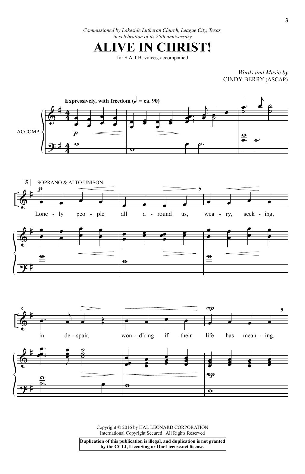 Learn to play Cindy Berry Alive In Christ! sheet music for SATB Choir in minutes. Price: 3.9900$ Cindy Berry Alive In Christ! sheet music notes and chords arranged for SATB Choir