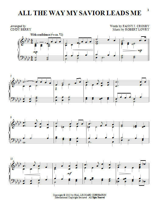 Learn to play Cindy Berry All The Way My Savior Leads Me sheet music for Piano Solo in minutes. Cindy Berry All The Way My Savior Leads Me sheet music notes and chords. Download Printable PDF.
