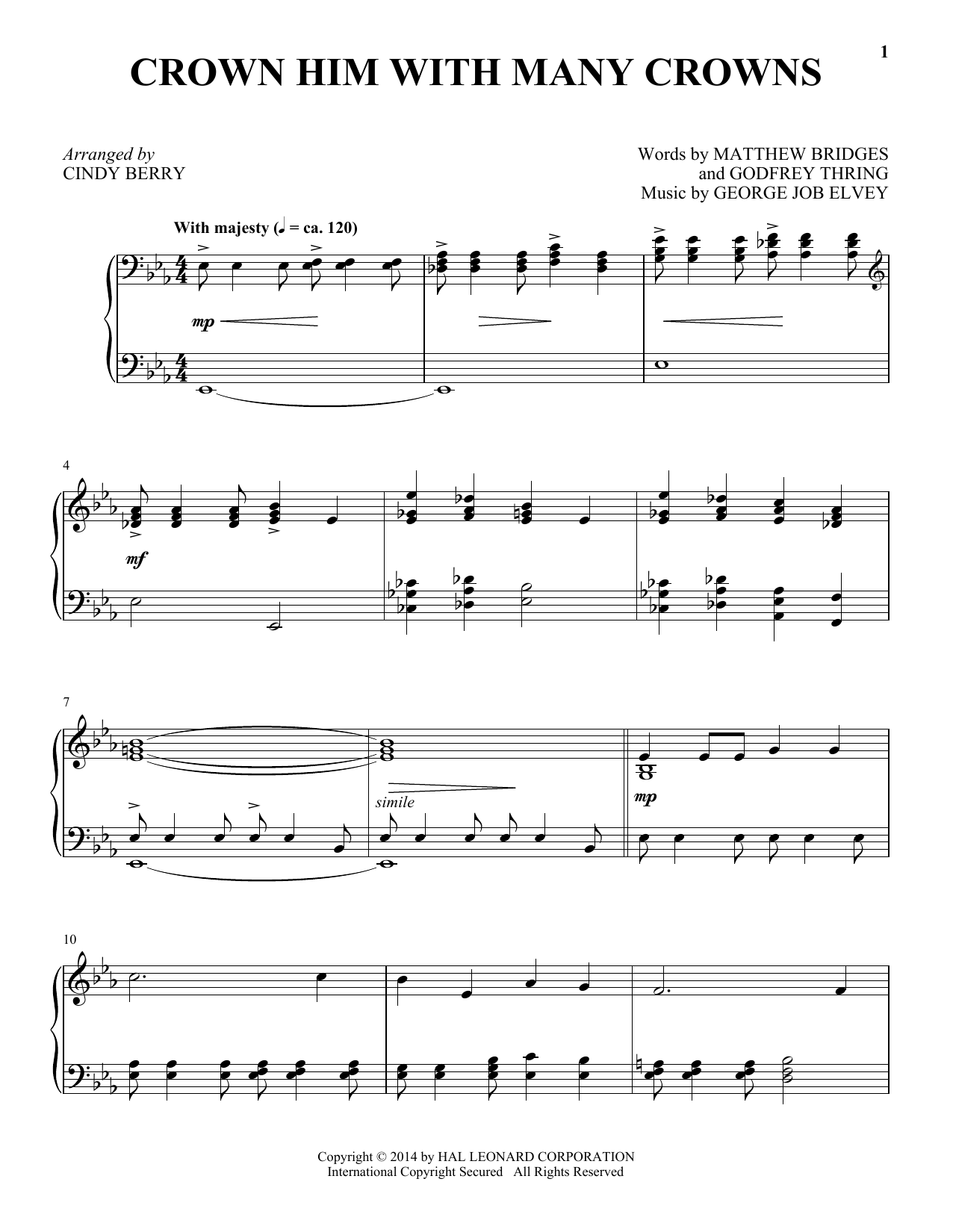 Learn to play Cindy Berry Crown Him With Many Crowns sheet music for Piano Solo in minutes. Cindy Berry Crown Him With Many Crowns sheet music notes and chords. Download Printable PDF.