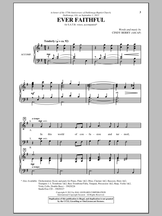 Cindy Berry Ever Faithful sheet music notes and chords. Download Printable PDF.