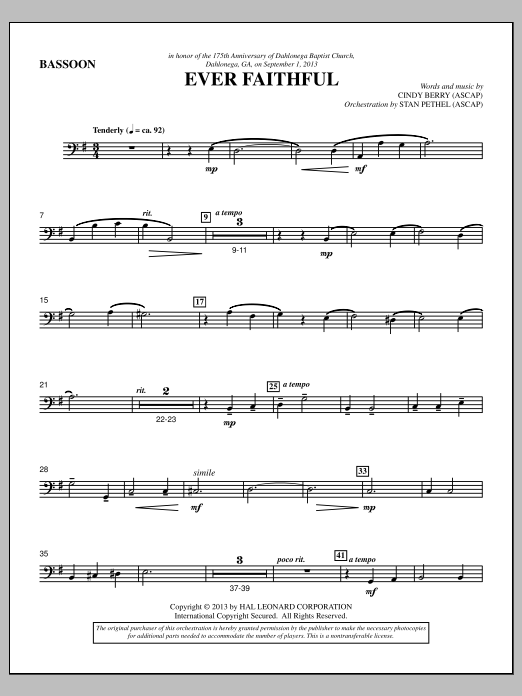Learn to play Cindy Berry Ever Faithful - Bassoon sheet music for Choir Instrumental Pak in minutes. Cindy Berry Ever Faithful - Bassoon sheet music notes and chords. Download Printable PDF.