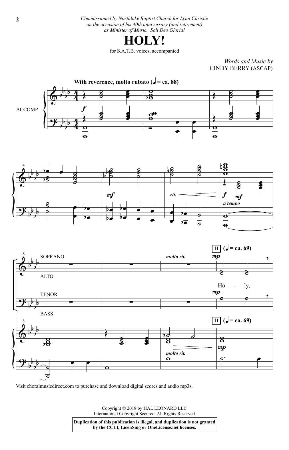 Cindy Berry Holy! sheet music notes and chords. Download Printable PDF.