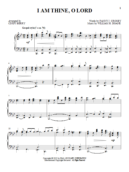 Learn to play Cindy Berry I Am Thine, O Lord sheet music for Piano Solo in minutes. Cindy Berry I Am Thine, O Lord sheet music notes and chords